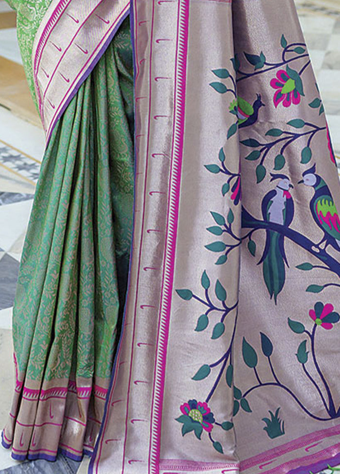 Sea Green Dupion Silk Saree With Blouse Piece - Indian Silk House Agencies