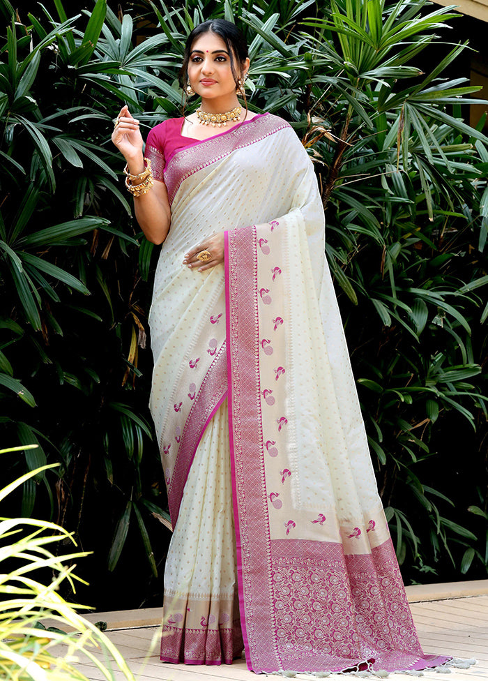 White Dupion Silk Saree With Blouse Piece - Indian Silk House Agencies