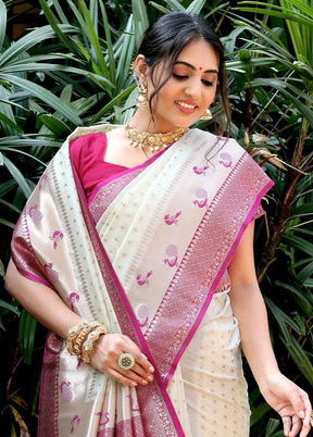 White Dupion Silk Saree With Blouse Piece - Indian Silk House Agencies