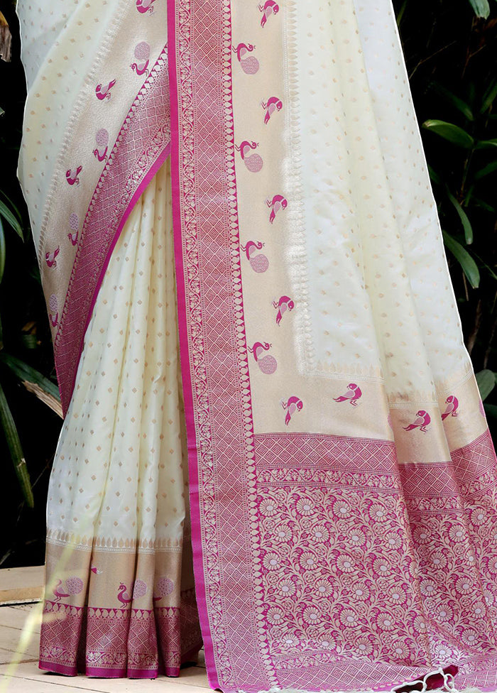 White Dupion Silk Saree With Blouse Piece - Indian Silk House Agencies