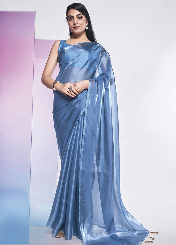 Sky Blue Silk Saree With Blouse Piece - Indian Silk House Agencies