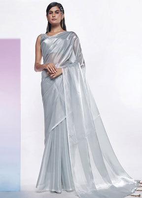 Silver Silk Saree With Blouse Piece - Indian Silk House Agencies