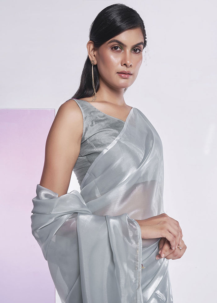 Silver Silk Saree With Blouse Piece - Indian Silk House Agencies