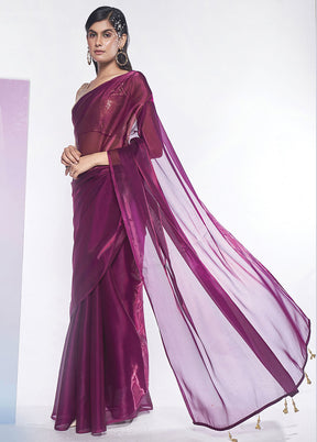 Wine Silk Saree With Blouse Piece - Indian Silk House Agencies