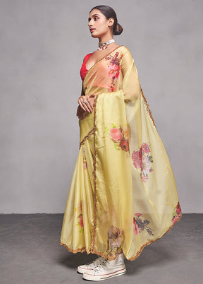 Yellow Organza Saree With Blouse Piece - Indian Silk House Agencies