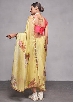 Yellow Organza Saree With Blouse Piece - Indian Silk House Agencies