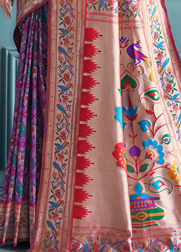 Voilet Dupion Silk Saree With Blouse Piece - Indian Silk House Agencies