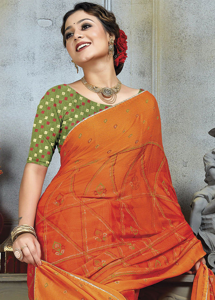Mustard Chiffon Silk Saree With Blouse Piece - Indian Silk House Agencies
