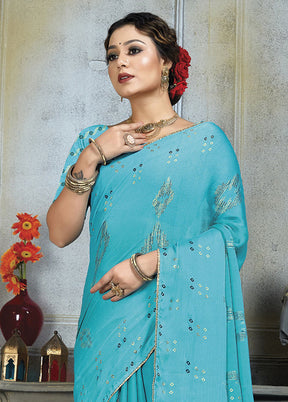 Blue Chiffon Silk Saree With Blouse Piece - Indian Silk House Agencies