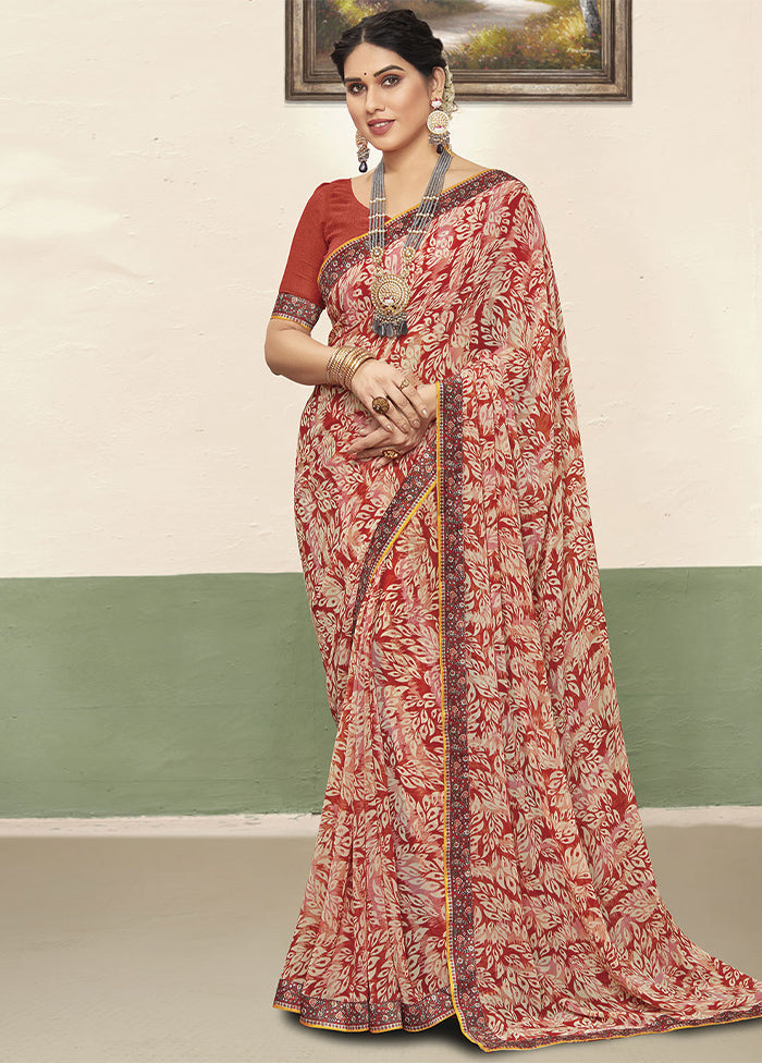 Rust Georgette Saree With Blouse Piece - Indian Silk House Agencies