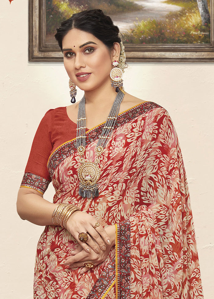 Rust Georgette Saree With Blouse Piece - Indian Silk House Agencies