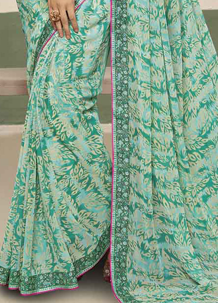 Sea Green Georgette Saree With Blouse Piece - Indian Silk House Agencies