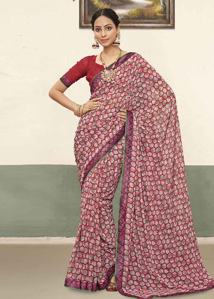 Burgundy Georgette Saree With Blouse Piece - Indian Silk House Agencies