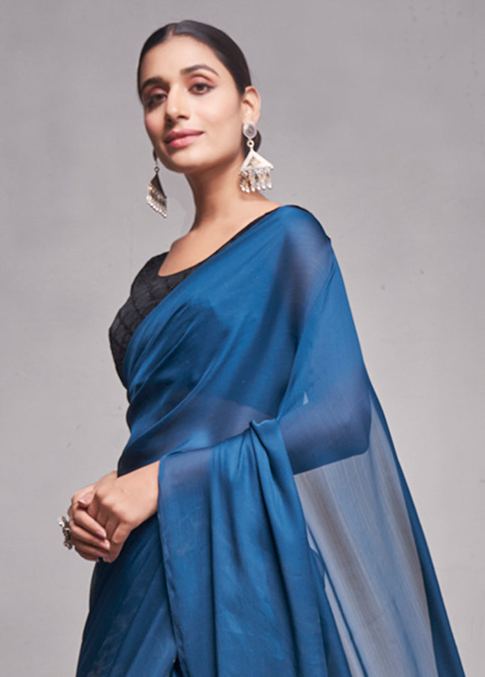 Teal Silk Saree With Blouse Piece - Indian Silk House Agencies