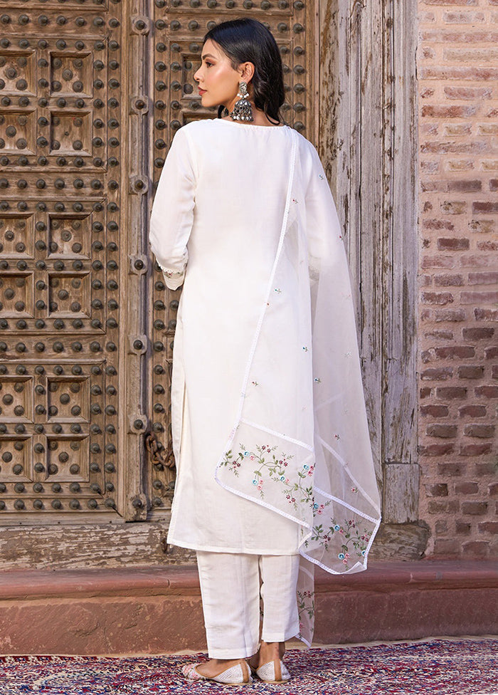 3 Pc White Readymade Viscose Suit Set - Indian Silk House Agencies
