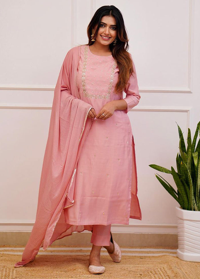 3 Pc Peach Readymade Rayon Suit Set - Indian Silk House Agencies