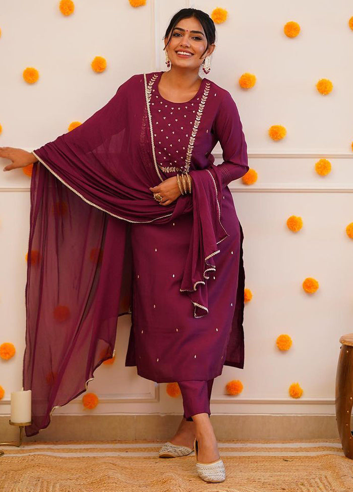 3 Pc Wine Readymade Rayon Suit Set - Indian Silk House Agencies
