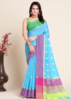 Blue Dupion Silk Saree With Blouse Piece - Indian Silk House Agencies