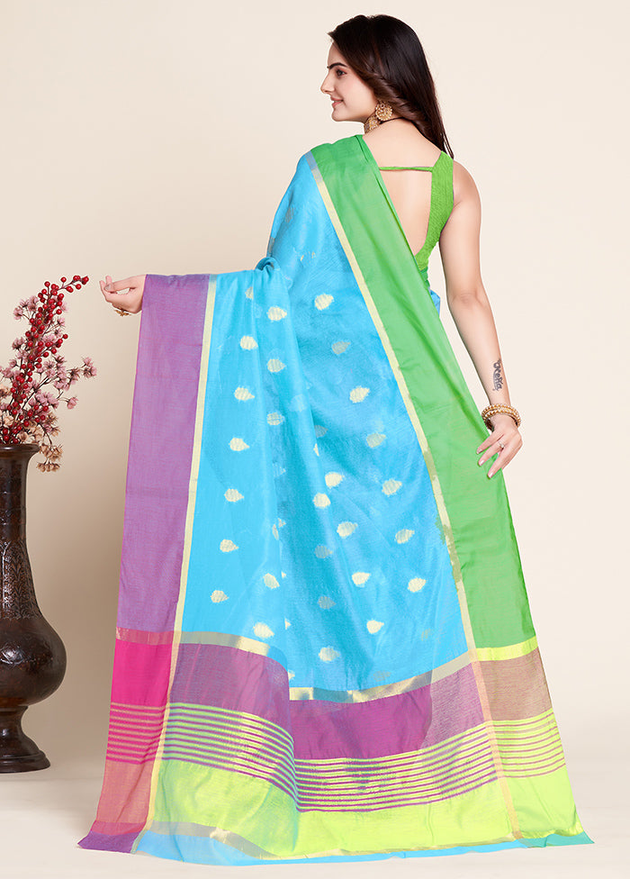 Blue Dupion Silk Saree With Blouse Piece - Indian Silk House Agencies