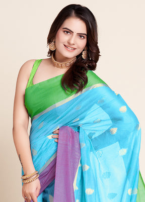 Blue Dupion Silk Saree With Blouse Piece - Indian Silk House Agencies