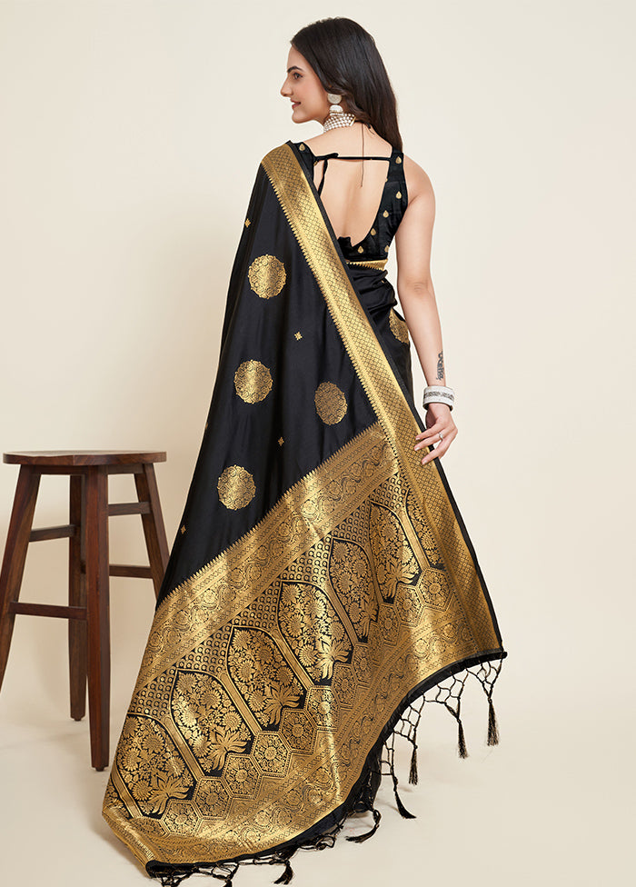 Black Dupion Silk Saree With Blouse Piece - Indian Silk House Agencies