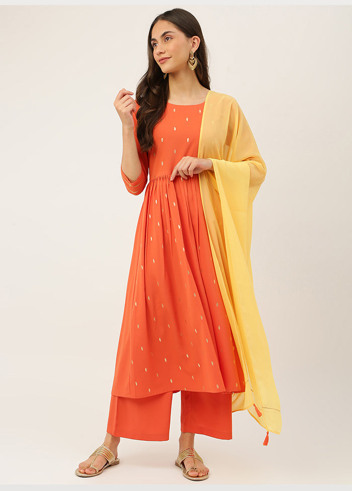 2 Pc Orange Readymade Silk Kurti Set - Indian Silk House Agencies