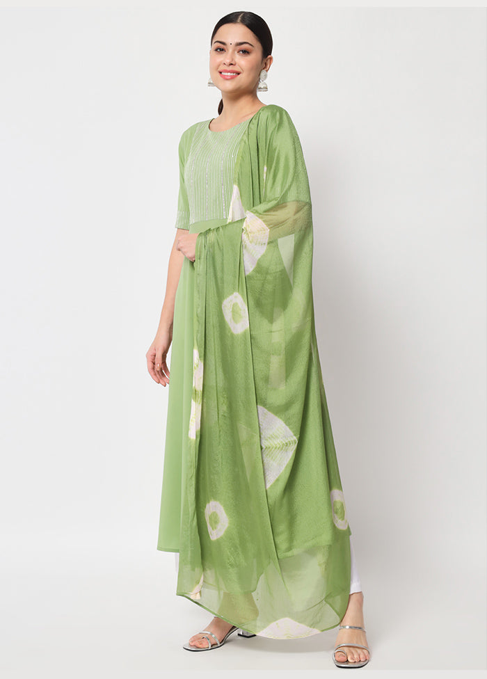 2 Pc Pista Green Readymade Silk Kurti Set - Indian Silk House Agencies