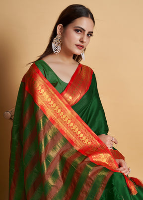 Green Dupion Silk Saree With Blouse Piece - Indian Silk House Agencies