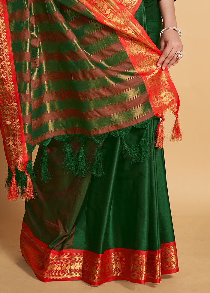 Green Dupion Silk Saree With Blouse Piece - Indian Silk House Agencies