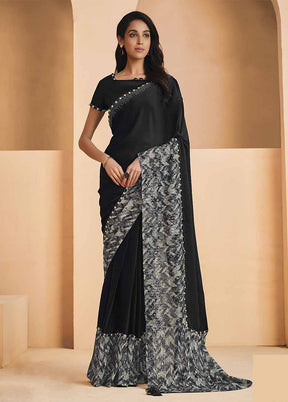 Black Dupion Silk Saree With Blouse Piece - Indian Silk House Agencies