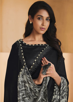 Black Dupion Silk Saree With Blouse Piece - Indian Silk House Agencies