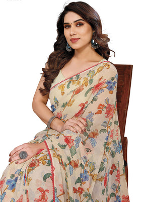 Off White Georgette Saree With Blouse Piece - Indian Silk House Agencies