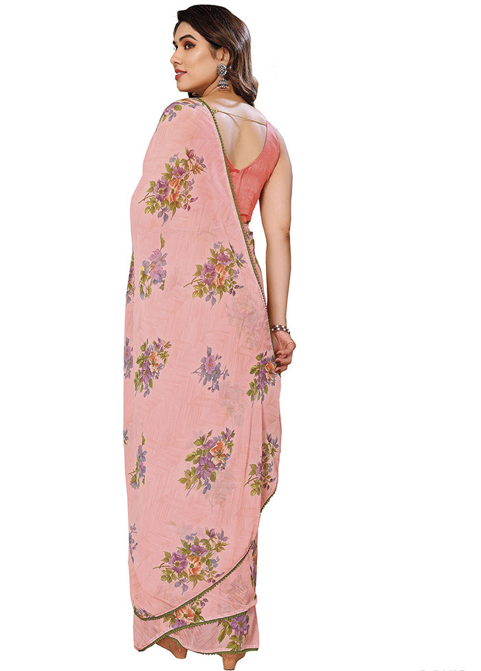 Peach Georgette Saree With Blouse Piece - Indian Silk House Agencies