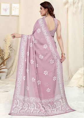 Pink Chiffon Silk Saree With Blouse Piece - Indian Silk House Agencies