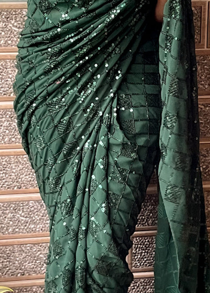 Green Georgette Saree With Blouse Piece - Indian Silk House Agencies