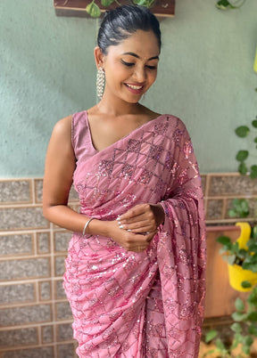 Pink Georgette Saree With Blouse Piece - Indian Silk House Agencies