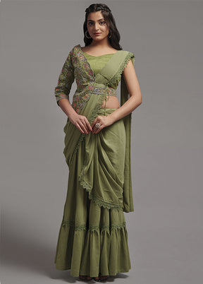 Mehendi Georgette Saree With Blouse Piece - Indian Silk House Agencies