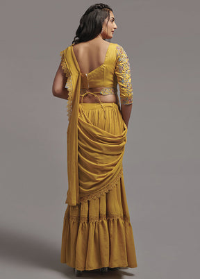 Mustard Georgette Saree With Blouse Piece - Indian Silk House Agencies