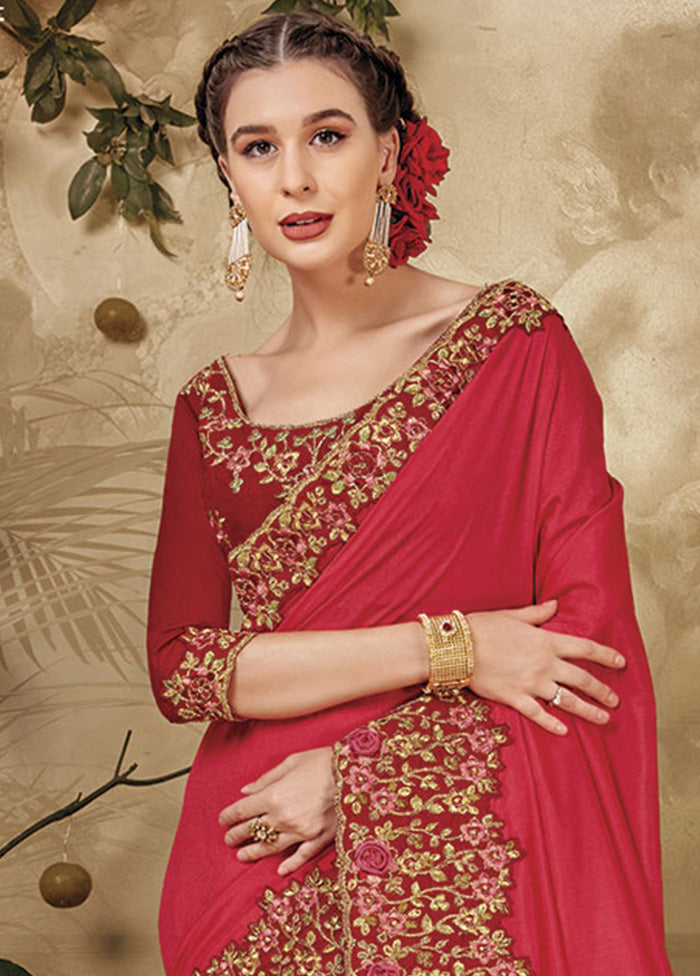 Red Silk Saree With Blouse Piece - Indian Silk House Agencies