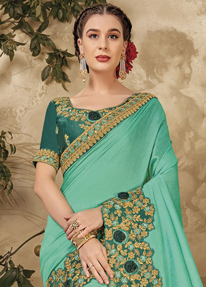 Sea Green Silk Saree With Blouse Piece - Indian Silk House Agencies