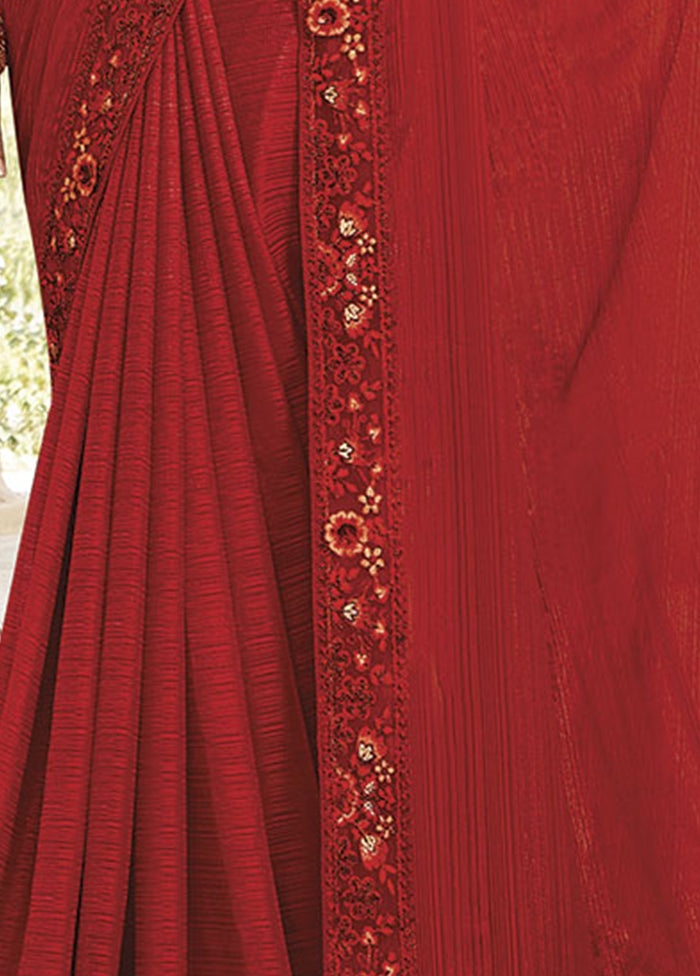 Maroon Silk Saree With Blouse Piece - Indian Silk House Agencies