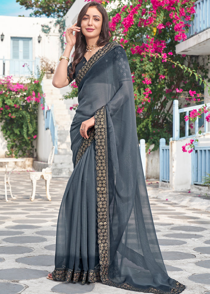 Grey Silk Saree With Blouse Piece - Indian Silk House Agencies