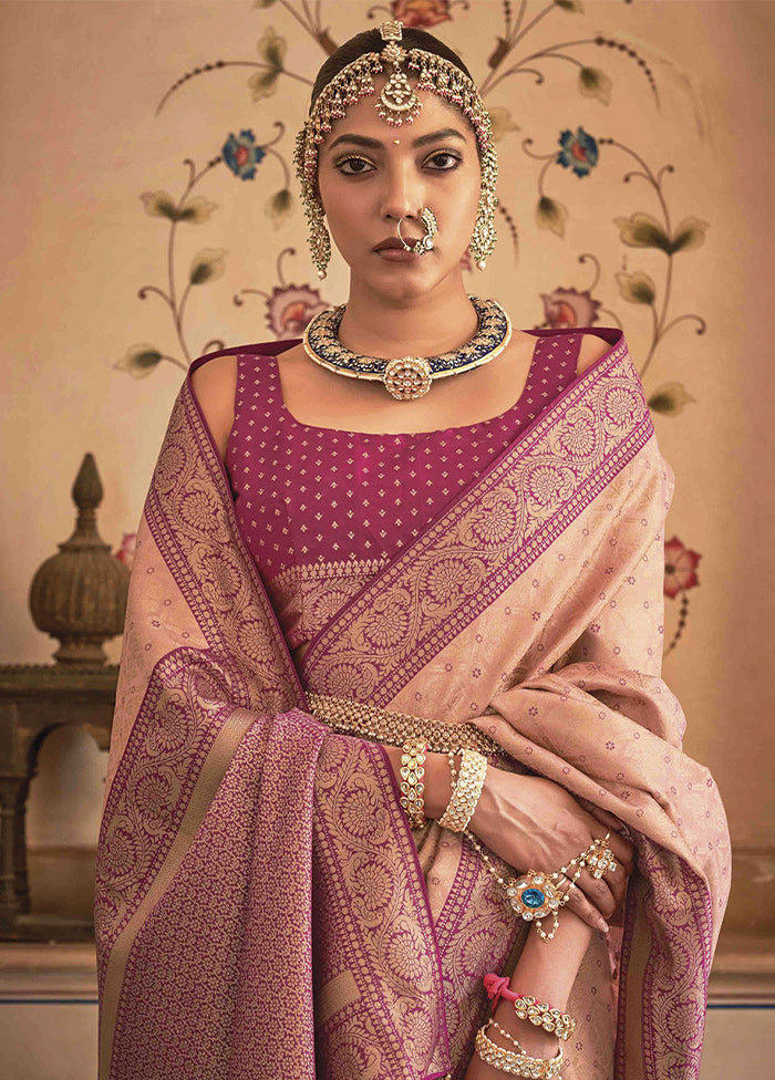 Peach Dupion Silk Saree With Blouse Piece - Indian Silk House Agencies