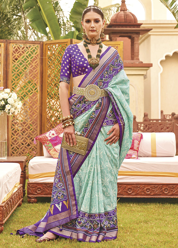 Aqua Dupion Silk Saree With Blouse Piece - Indian Silk House Agencies
