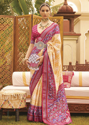 Yellow Dupion Silk Saree With Blouse Piece - Indian Silk House Agencies