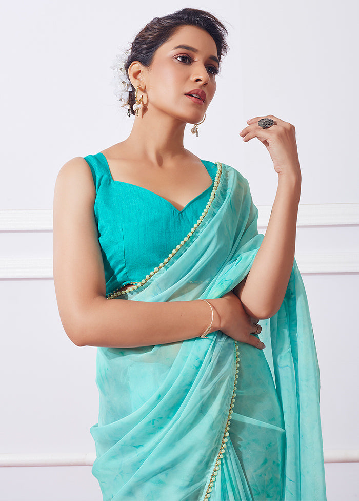 Sea Green Organza Saree With Blouse Piece - Indian Silk House Agencies