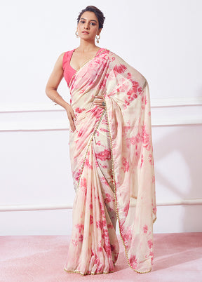Off White Organza Saree With Blouse Piece - Indian Silk House Agencies
