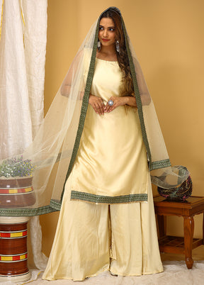 3 Pc Cream Readymade Silk Suit Set - Indian Silk House Agencies