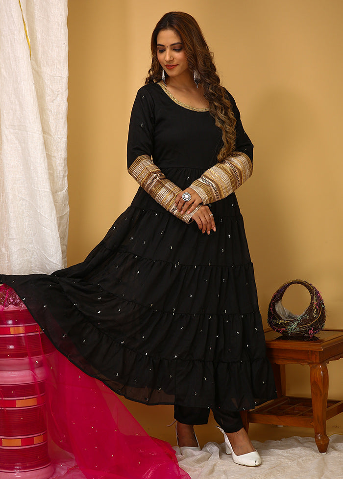 3 Pc Black Readymade Silk Suit Set - Indian Silk House Agencies