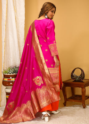3 Pc Pink Readymade Silk Suit Set - Indian Silk House Agencies